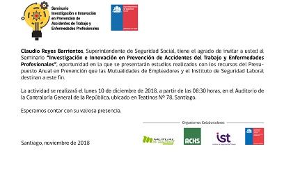 Seminario: investigación e innovación en prevención de accidentes del trabajo y enfermedades profesionales 2018 Seminario: investigación e innovación en prevención de accidentes del trabajo y enfermedades profesionales 2018