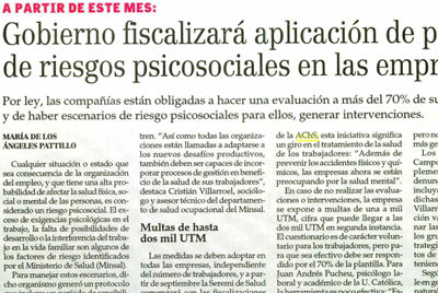 Daniela Campos, Jefa Técnica del Departamento de Riesgos Psicosociales de la ACHS, comenta aplicación de protocolo de riesgos psicosociales en las empresas Daniela Campos, Jefa Técnica del Departamento de Riesgos Psicosociales de la ACHS, comenta aplicación de protocolo de riesgos psicosociales en las empresas